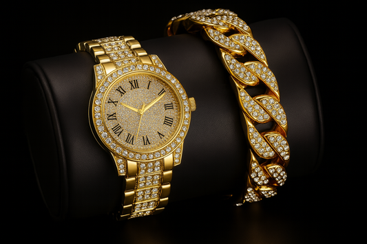 A gold-plated watch and bracelet set