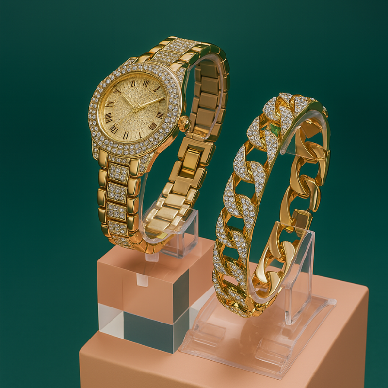 A gold-plated watch and bracelet set